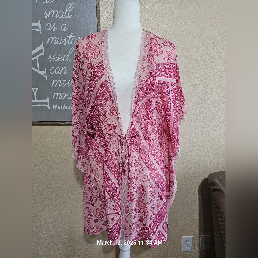 Pink Floral Kimono Cardigan